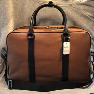 Coach Mens Overnight Saddle/Black/Antique Nickel Leather Weekend/Travel Bag